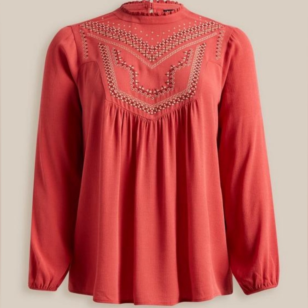 TORRID Crinkle gauze relaxed embroidered blouse - Baked Apple